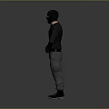 Man In Dark Long Sleeve Shirt Gray Pants And Gloves With Hood Standing Pose
