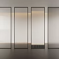 Modern Room Divider Screen With Glass Panels And Textured Metal Frames For Interior Design