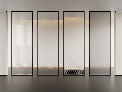 Modern Room Divider Screen With Glass Panels And Textured Metal Frames For Interior Design 3d model