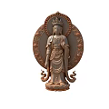 Elaborate Wooden Carving Buddha Statue Ornament Decoration Set With Crown And Circular Halo