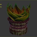 Carved Red And Yellow Petal Shaped Sculpture With Ornate Aged Metallic Pedestal