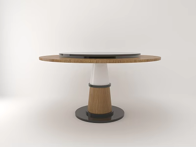 Modern Round Dining Table With Wooden Top And Tapered Pedestal Base 3d model