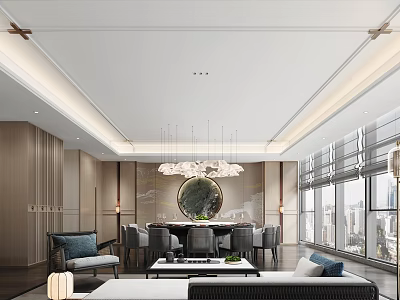 Modern Private Room Interior With Luxury Furniture And City View 3d model