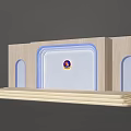 Wooden Background Wall With Arched Design Central Logo And Front Steps 3d model