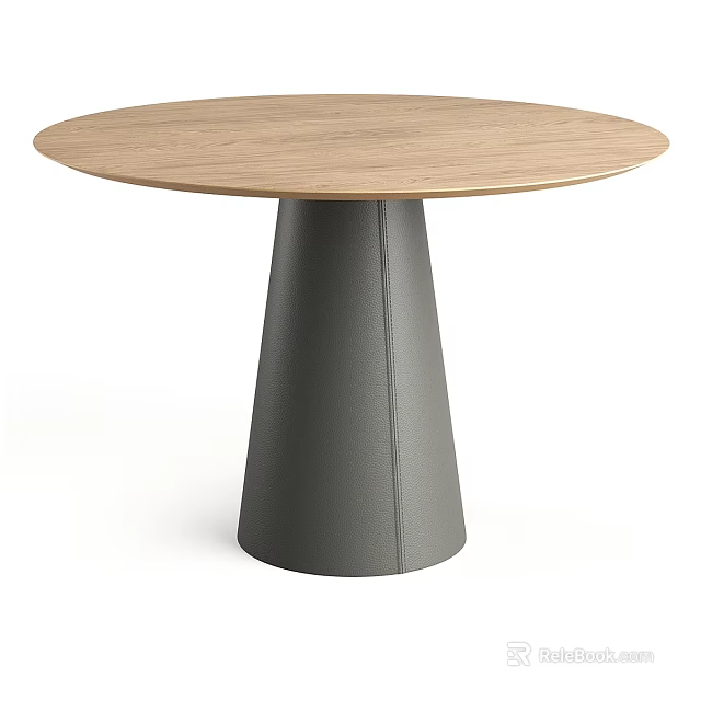 Modern Round Dining Table With Wooden Top And Gray Conical Base 3d model 