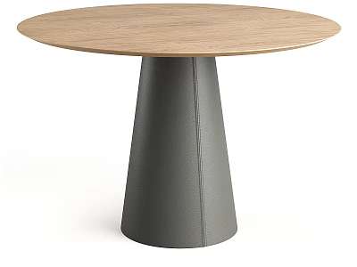 Modern Round Dining Table With Wooden Top And Gray Conical Base 3d model
