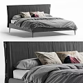 Modern Gray Upholstered Double Bed With Multiple Mixed Tone Pillows And Cozy Bedding 3d model