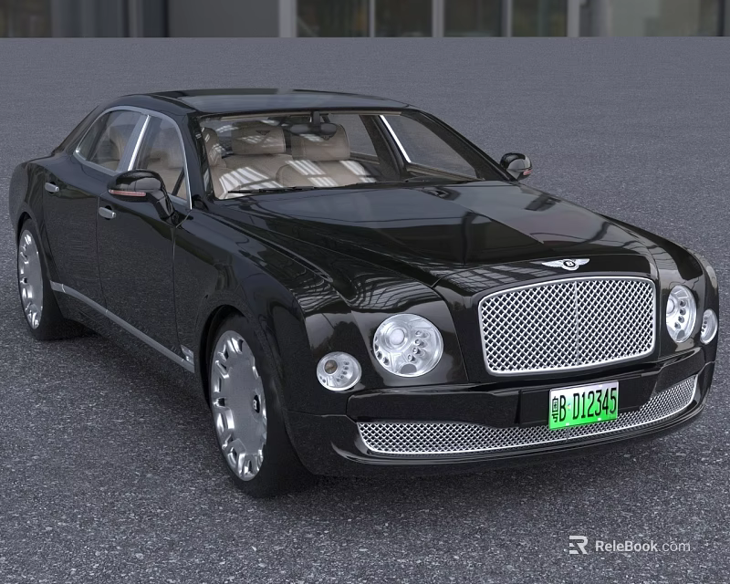Black Bentley Luxury Sedan with Chrome Grille Headlights and Light Beige Leather Seats Interior 3d model 