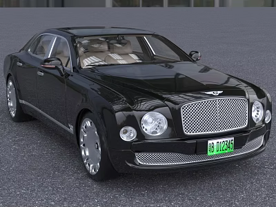 Black Bentley Luxury Sedan with Chrome Grille Headlights and Light Beige Leather Seats Interior 3d model