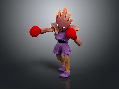Game Movie Character In Purple Dress With Red Boxing Gloves And Spiky Head Fighting Pose 3d model