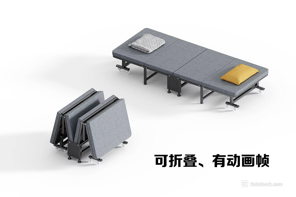 Folding Bed With Foldable Design And Animated Frames For Home Space Saving 3d model