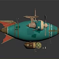Steampunk Turquoise Airship Model With Gold Accents Red Tail Fins And Propellers