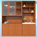 Wooden Wine Cabinet With Glass Doors Shelves Vase Plant And Books