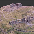 Ancient Castle Ruins On Hill With Winding Paths And Green Vegetation