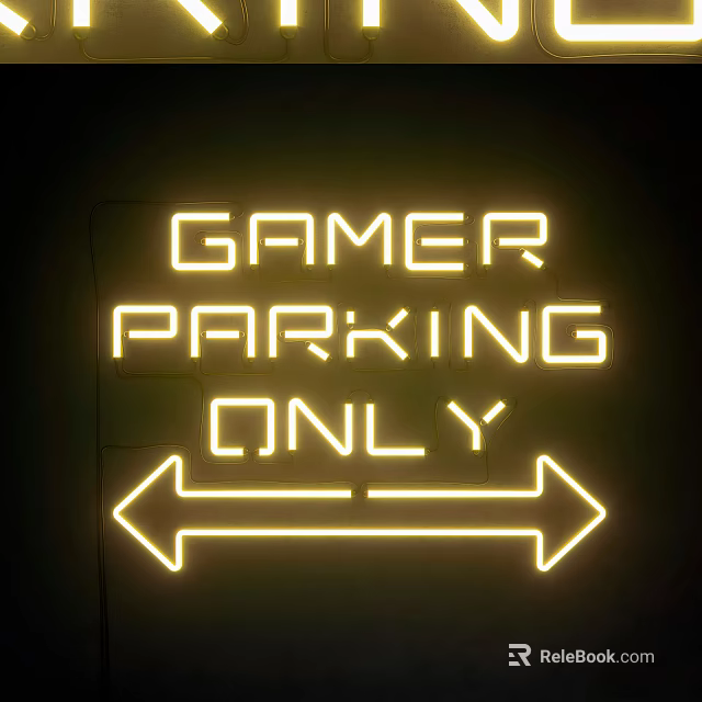 Decorative Neon Light With Gamer Parking Only Text And Double Arrow Design 3d model 