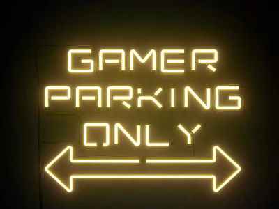 Decorative Neon Light With Gamer Parking Only Text And Double Arrow Design 3d model