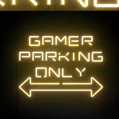 Decorative Neon Light With Gamer Parking Only Text And Double Arrow Design 3d model