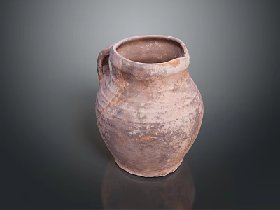 Traditional Handmade Clay Pot With Textured Surface And Handle For Daily Use 3d model