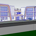 Modern Multistory School Building Exterior With Curved Roof And Glass Windows