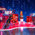 Coca Cola Exhibition Booth Red Themed Design With Large Bottle Models And Visitors
