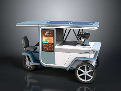 Solar Powered Mobile Vehicle With Blue And White Body And Digital Display Screen 3d model