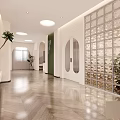 Modern Minimalist SPA Sauna Reception Area With White Design Wooden Floor And Plant Decoration