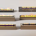 Various Modern Fireplace Designs with Diverse Flame Effects and Wooden Frames 3d model