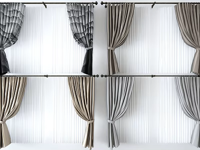 Stylish Pleated Fabric Curtains In Neutral Tones For Modern Window Decor 3d model