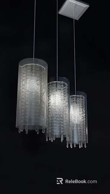 Modern Glass Cylindrical Pendant Chandeliers With Circular Patterns And Illuminated Light Design 3d model 