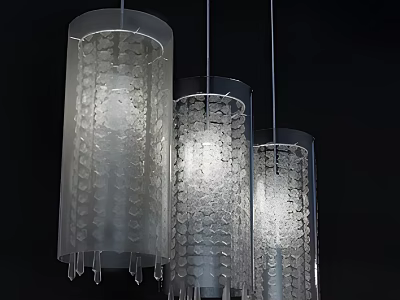 Modern Glass Cylindrical Pendant Chandeliers With Circular Patterns And Illuminated Light Design 3d model