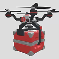Multi Rotor Transport Aircraft With Red And Gray Package Box Design