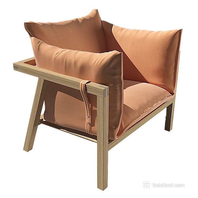 Modern Lounge Chair With Wooden Frame Orange Cushion Armrest And Cozy Backrest 3d model 