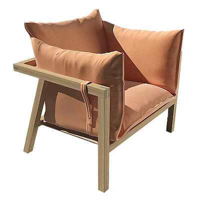 Modern Lounge Chair With Wooden Frame Orange Cushion Armrest And Cozy Backrest 3d model