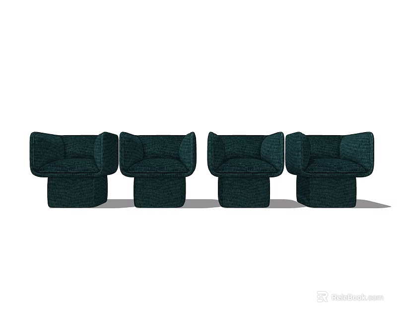 Four Dark Green Modern Single Sofa With Upholstered Armrest Sleek Design 3d model