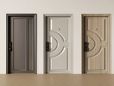 Modern Home Hinged Doors With Three Different Colored Designs And Decorative Patterns 3d model