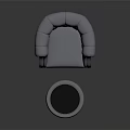 Elegant Tufted Accent Chair with Rounded Armrests Dark Wooden Legs and Matching Round Ottoman