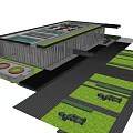 Industrial Factory Building Exterior With Lush Trees Green Lawn People Strolling And Bicycles
