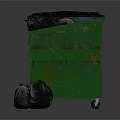 Green Trash Bin With Black Lid Black Trash Bags And Labels