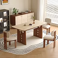 Modern Wooden Dining Table Set with Light Seated Chairs and Decorative Sideboard in Bright Room