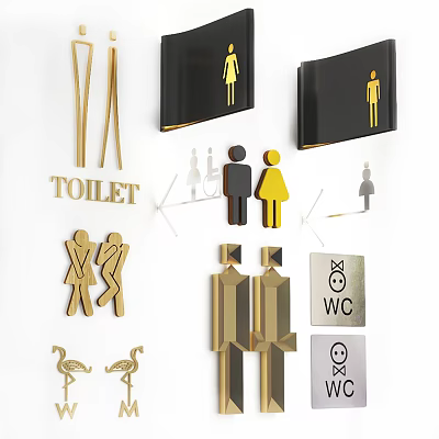 Various Restroom Signage With Gender Symbols Accessible Icons WC And Toilet Signs 3d model