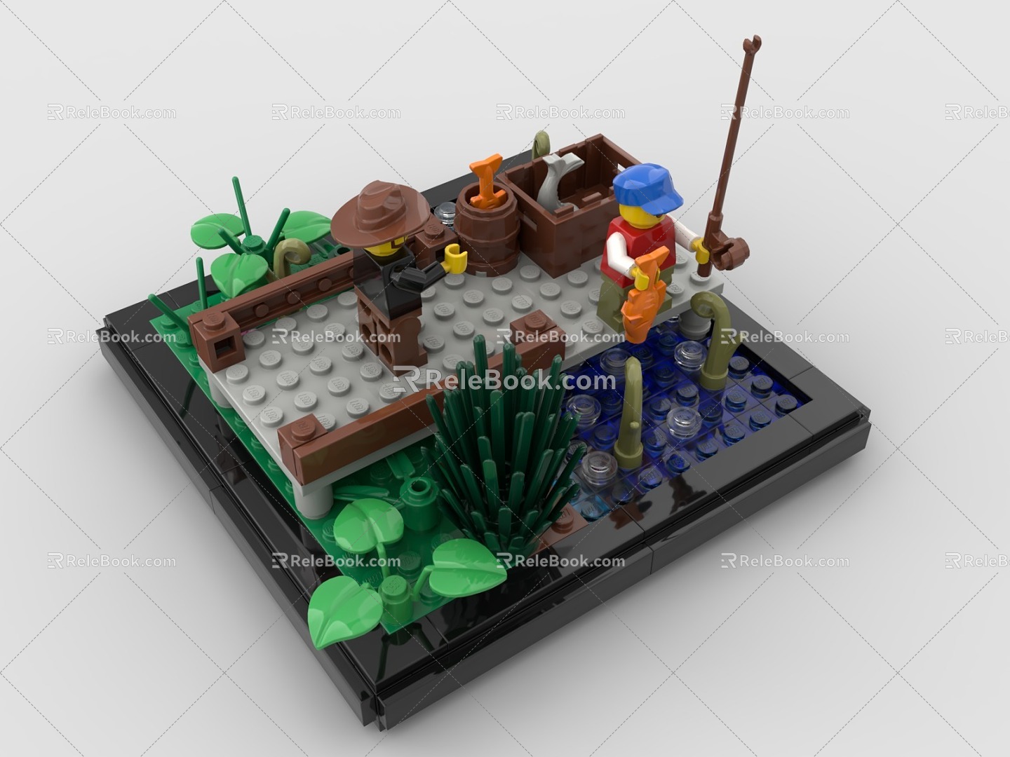 LEGO toy blocks fishing fishing scene by the lake 3d model