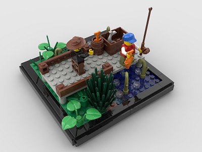 LEGO toy blocks fishing scene by the lake 3d model