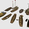 Traditional Wooden Boats Floating On Calm Water With Various Designs And Sailing Elements