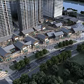 Modern Commercial Street With Traditional Shops High Rise Buildings Waterfront And Lush Greenery