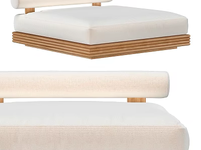 Modern Double Bed With Wooden Frame And Light Colored Upholstered Cushion 3d model