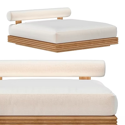 Modern Double Bed With Wooden Frame And Light Colored Upholstered Cushion 3d model