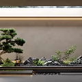 Decorative Garden Ornament with Pine Tree Stone Rocks Small Lantern and Greenery