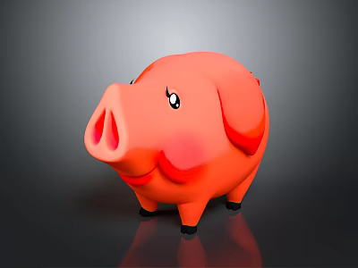 Orange Piggy Bank With Black Eyes Pink Cheeks And Small Black Hooves On Dark Background 3d model