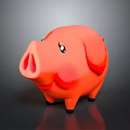 Orange Piggy Bank With Black Eyes Pink Cheeks And Small Black Hooves On Dark Background