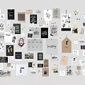 Decorative Background Wall Design With Diverse Cards Notes Posters Text And Patterns